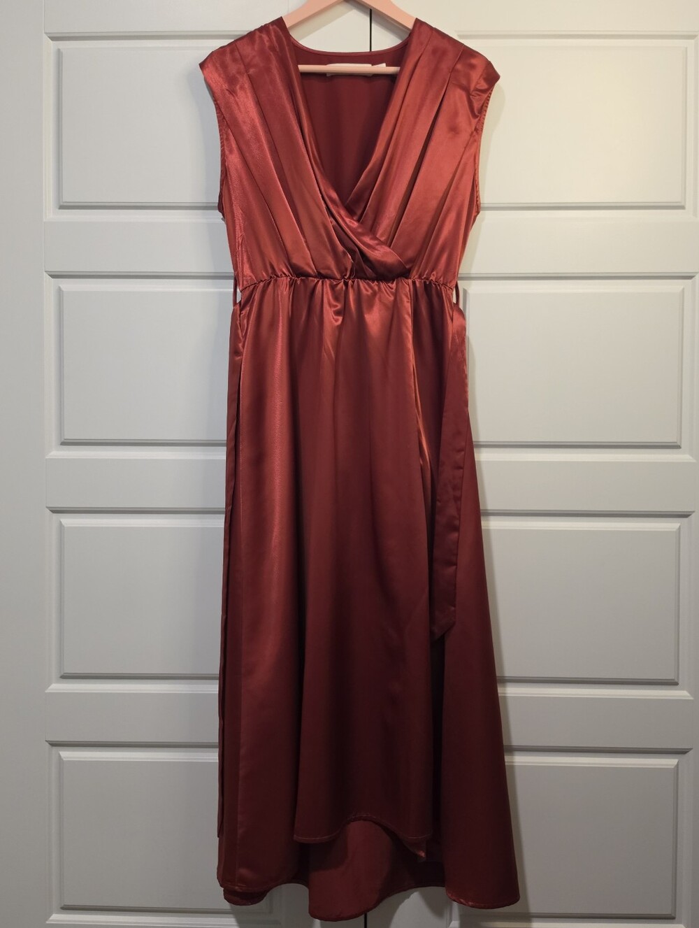 Bishop + Young Maroon Satin Long Dress size Small
